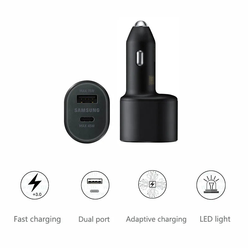 Samsung 60W Dual Port USB-C Car Charger | Super Fast Charging 45W + 15W for Galaxy S24 Ultra, S23, S22, Note 20, A53, M54