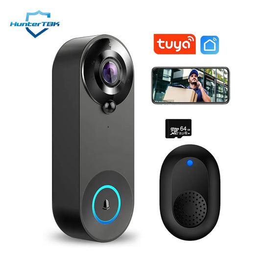 HunterTBK 1080P Wireless Video Doorbell - WiFi Smart Intercom with Camera, Tuya Smart Home, PIR Motion Detection, Security Protection