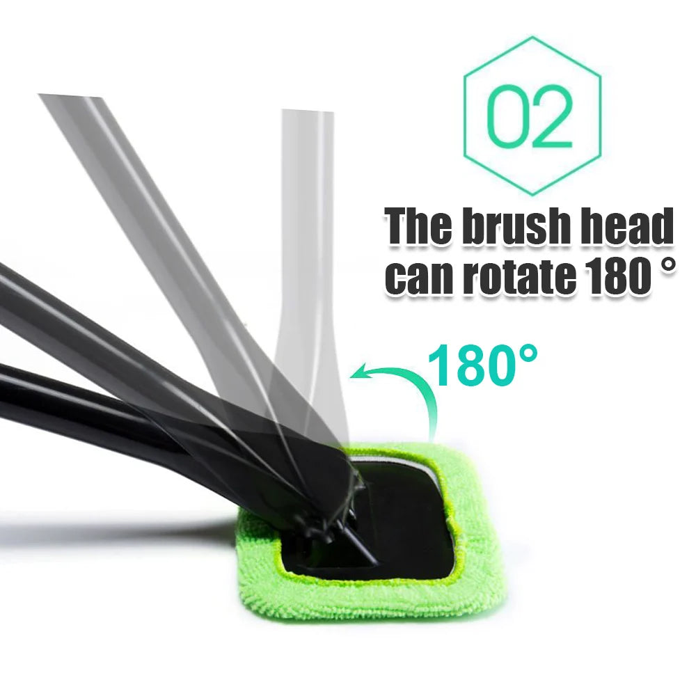 Window Cleaner Brush Kit with Long Handle - Microfiber Windshield Cleaning Tool for Car Interior Detailing and Home Use