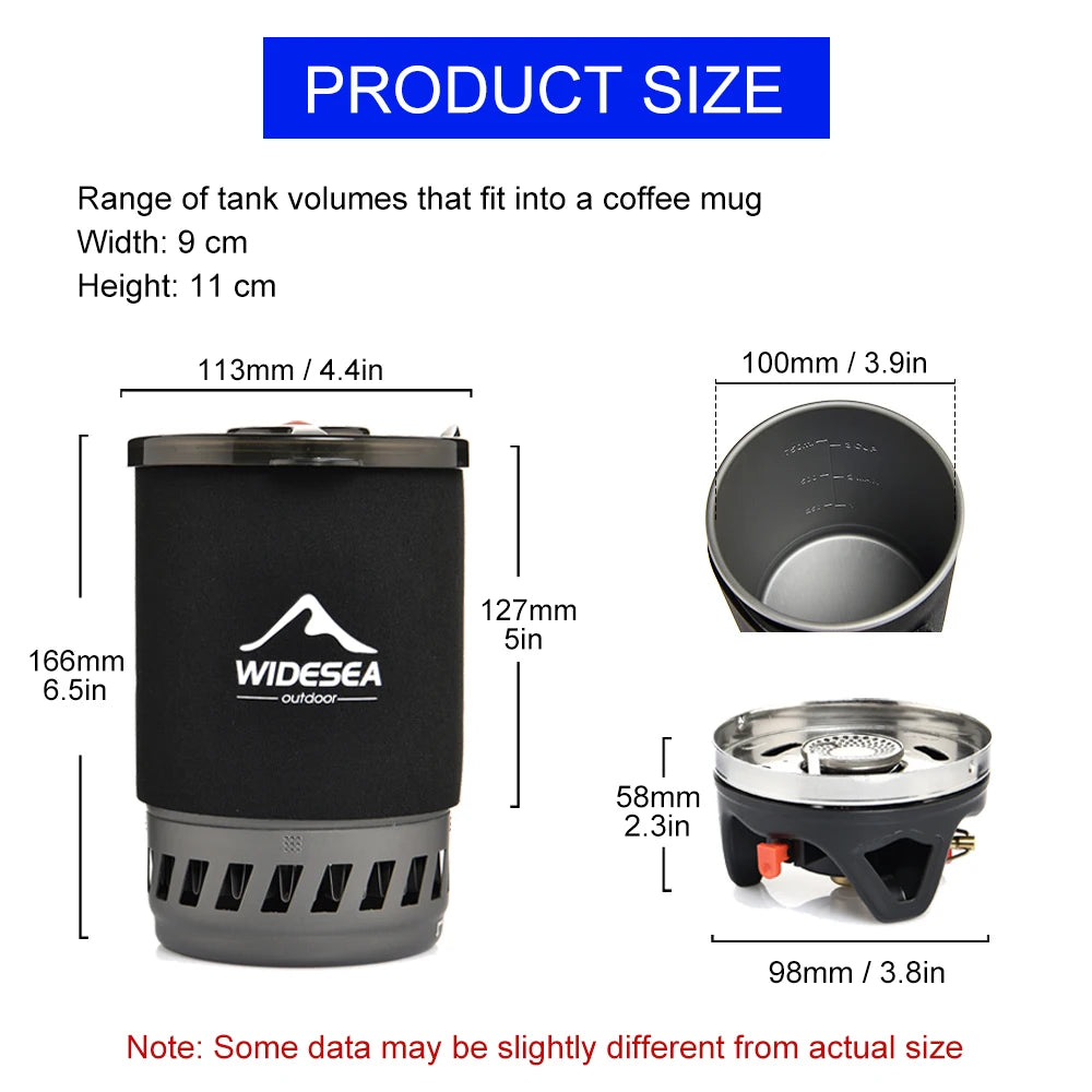 Widesea Portable Camping Cooking System with Heat Exchanger - Outdoor Gas Stove Burner, Coffee Pot, Cup, and Cookware Set