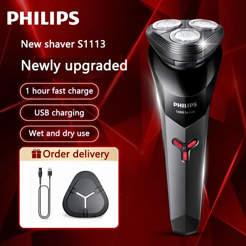 PHILIPS S1113 Electric Shaver - USB Rechargeable, Portable, Full-Body Washable Razor for Men