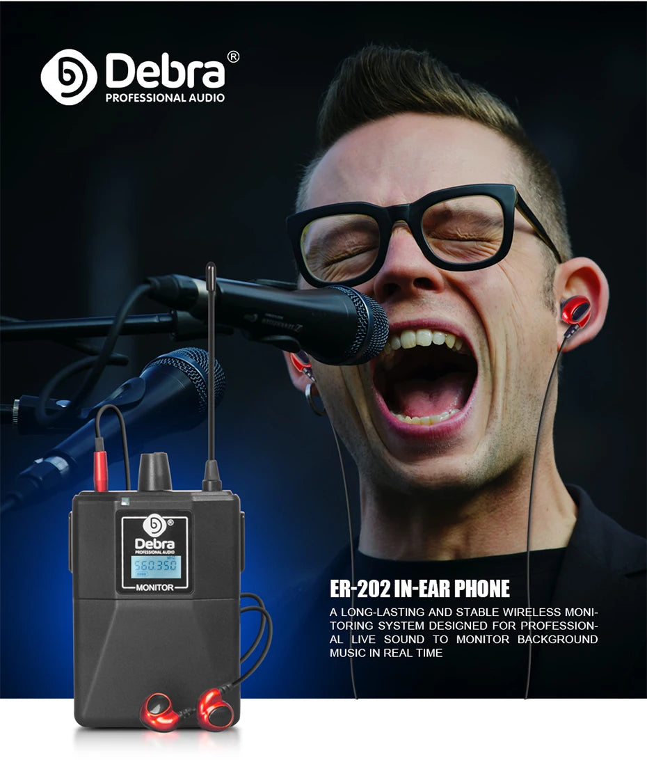Debra ER-202 Stage Audio UHF Wireless In Ear Monitor System With Multiple Transmitter For Stage Performance Singer