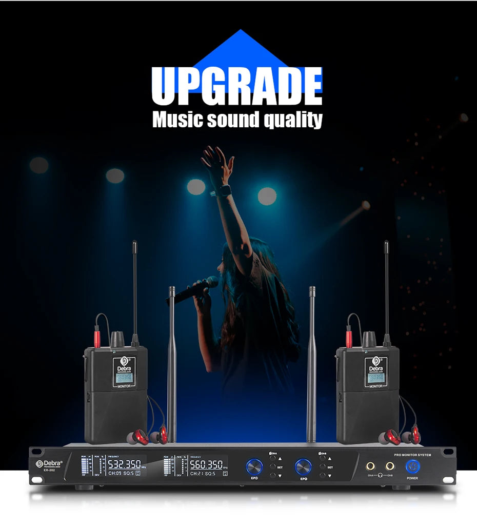 Debra ER-202 Stage Audio UHF Wireless In Ear Monitor System With Multiple Transmitter For Stage Performance Singer