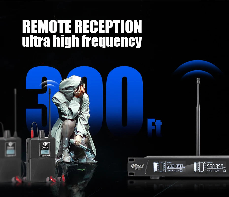 Debra ER-202 Stage Audio UHF Wireless In Ear Monitor System With Multiple Transmitter For Stage Performance Singer