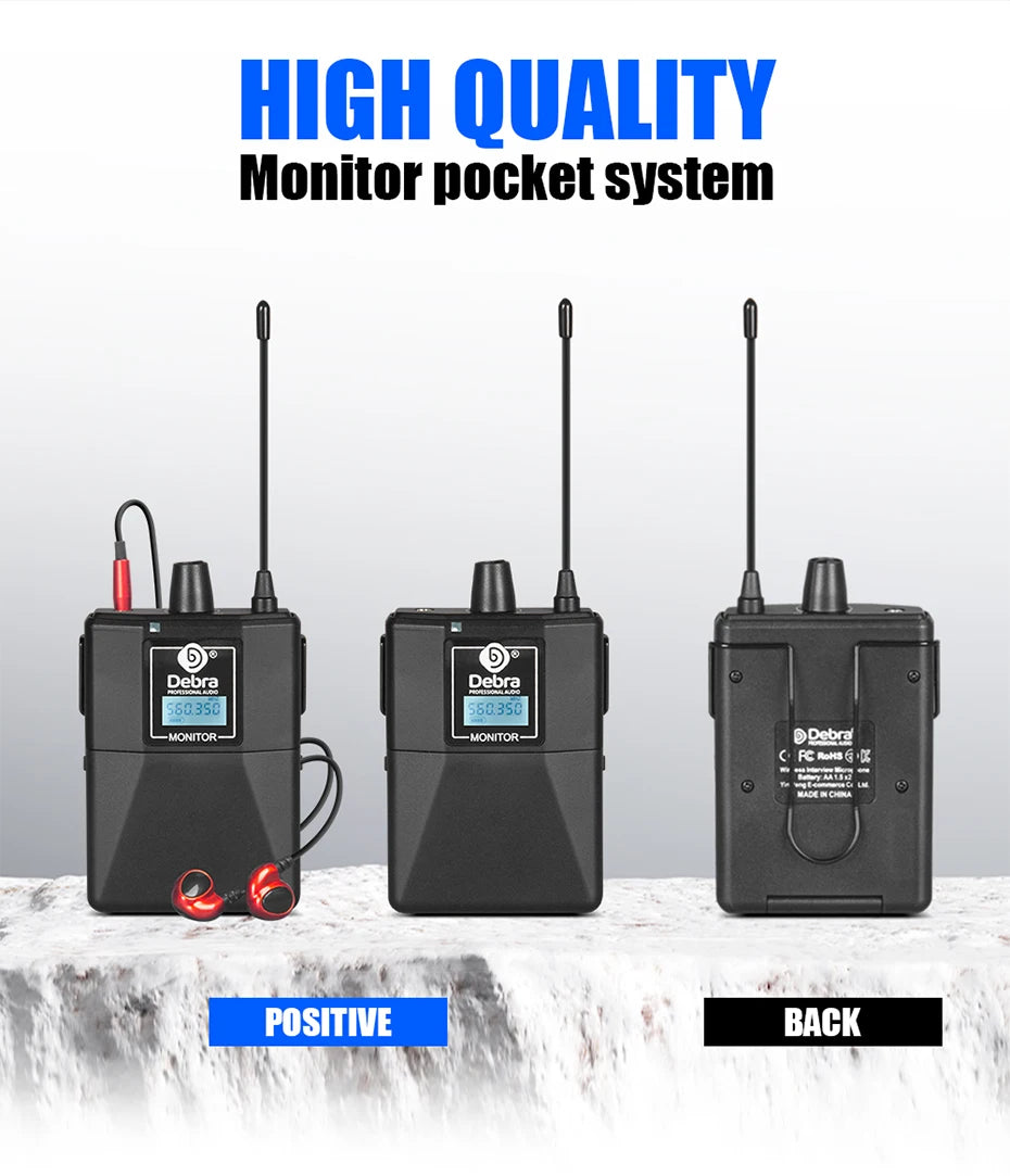 Debra ER-202 Stage Audio UHF Wireless In Ear Monitor System With Multiple Transmitter For Stage Performance Singer