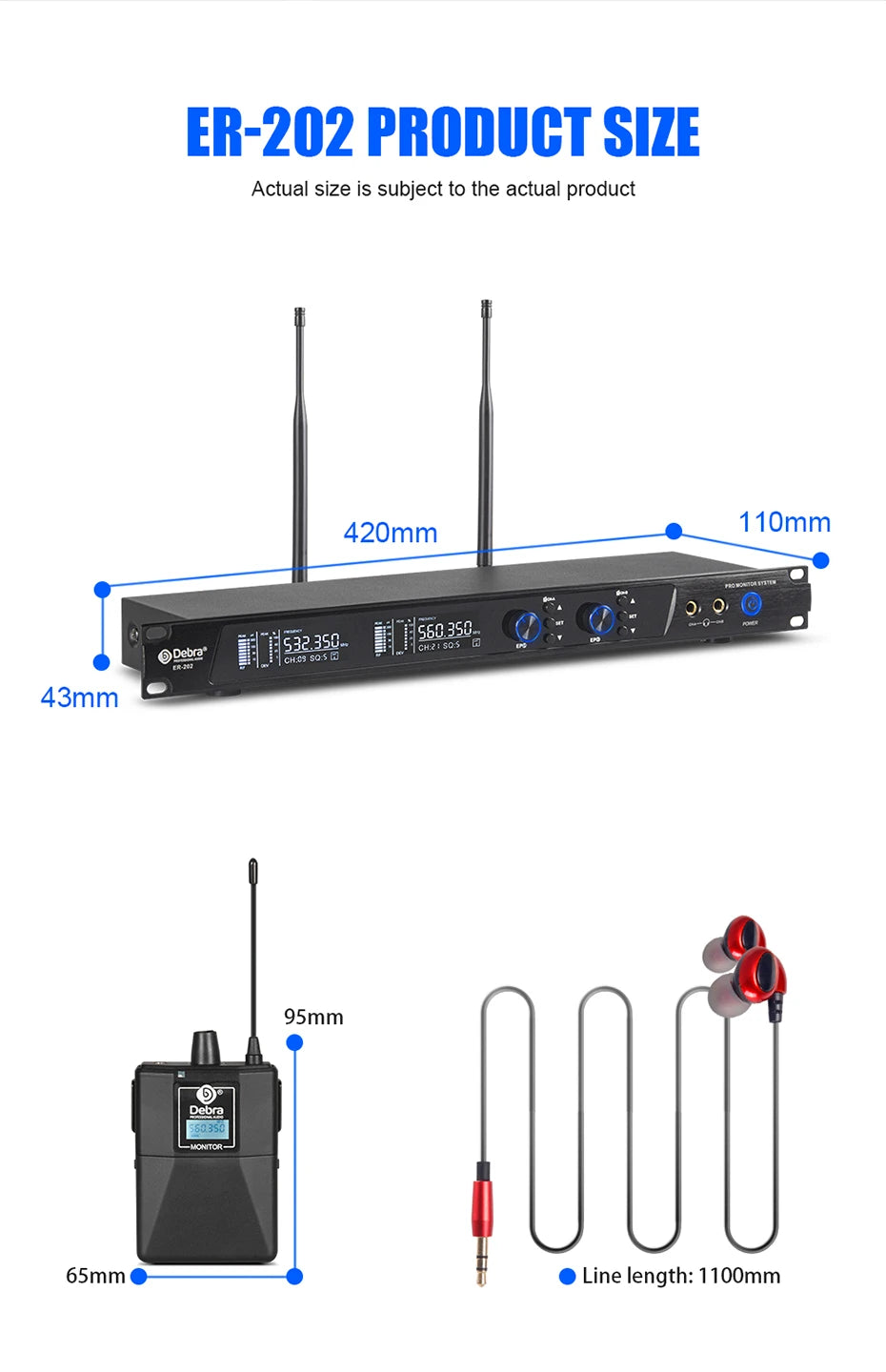 Debra ER-202 Stage Audio UHF Wireless In Ear Monitor System With Multiple Transmitter For Stage Performance Singer