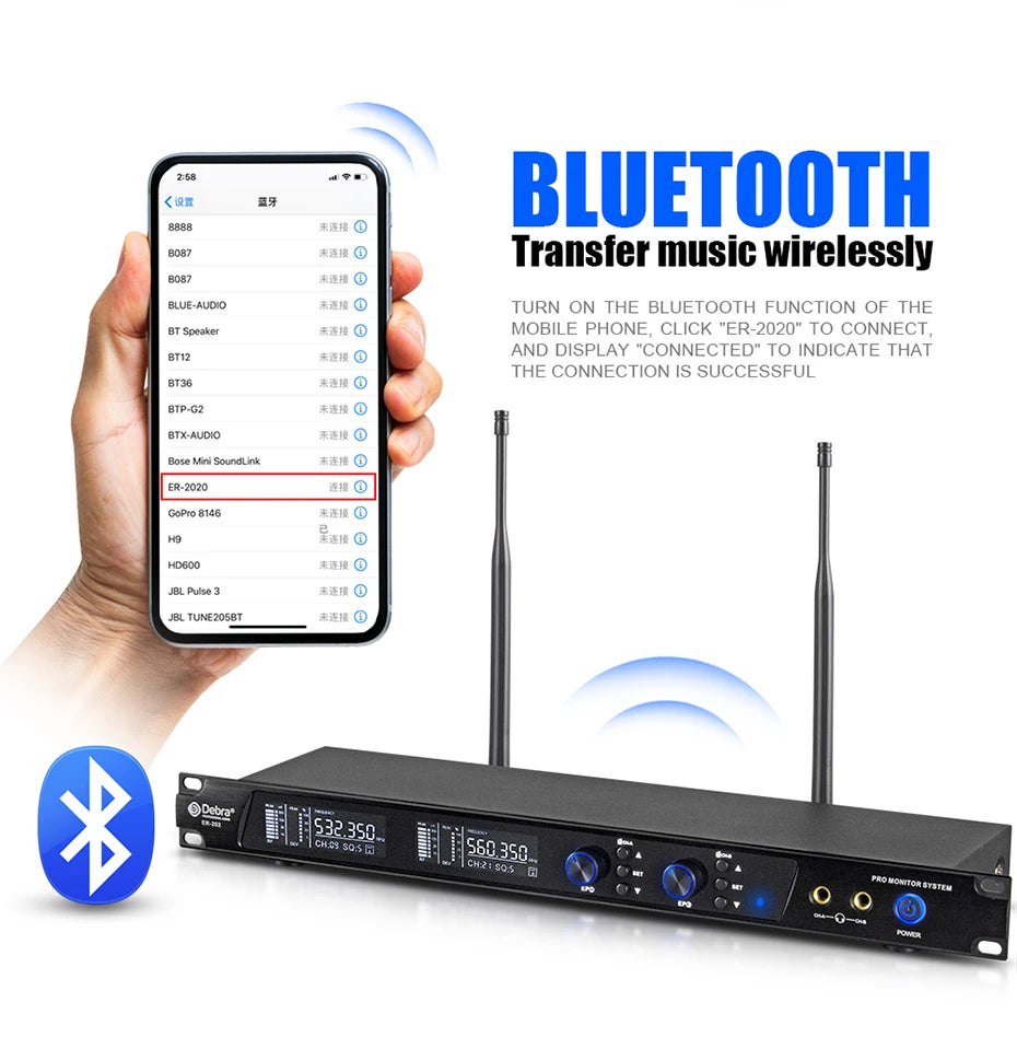 Debra ER-202 Stage Audio UHF Wireless In Ear Monitor System With Multiple Transmitter For Stage Performance Singer
