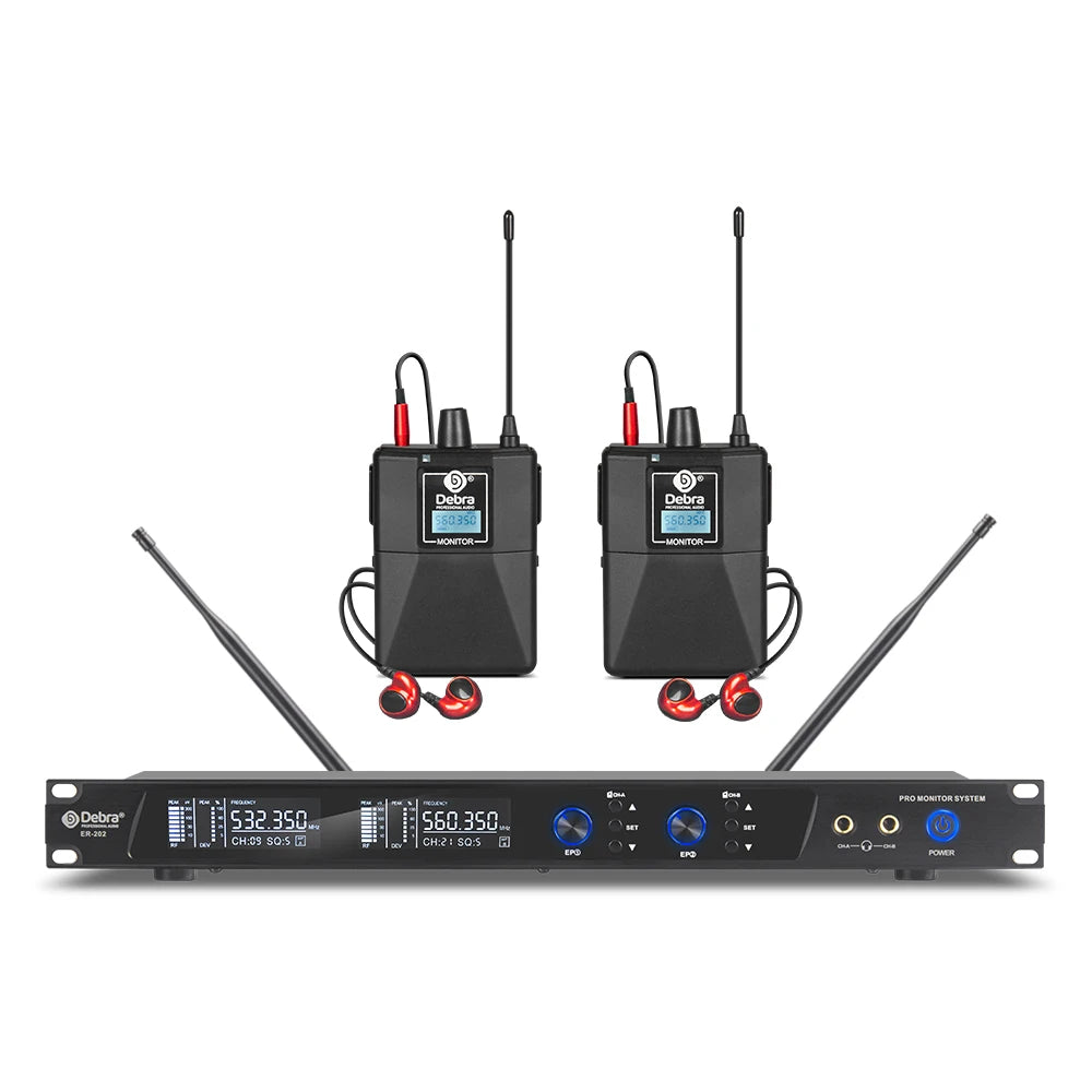 Debra ER-202 Stage Audio UHF Wireless In Ear Monitor System With Multiple Transmitter For Stage Performance Singer