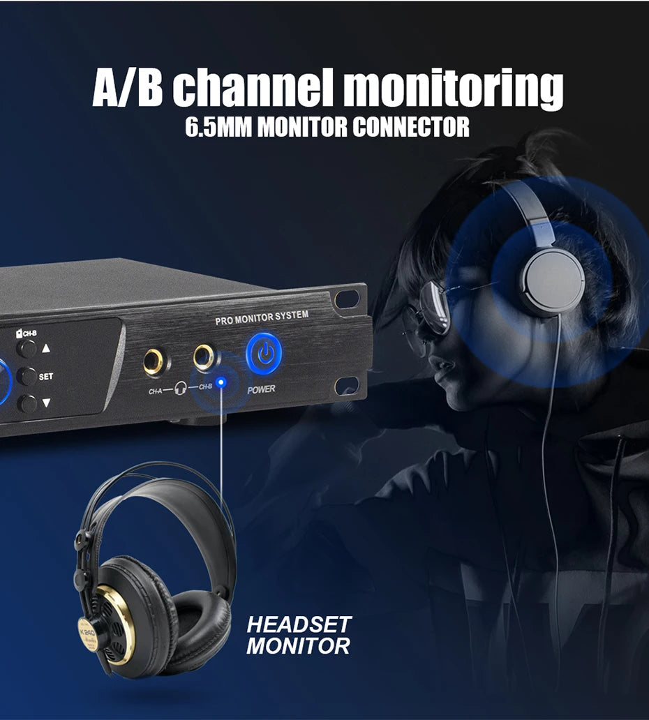 Debra ER-202 Stage Audio UHF Wireless In Ear Monitor System With Multiple Transmitter For Stage Performance Singer