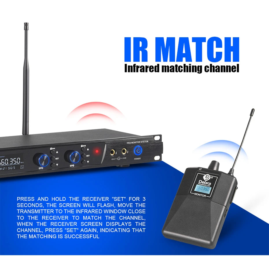 Debra ER-202 Stage Audio UHF Wireless In Ear Monitor System With Multiple Transmitter For Stage Performance Singer